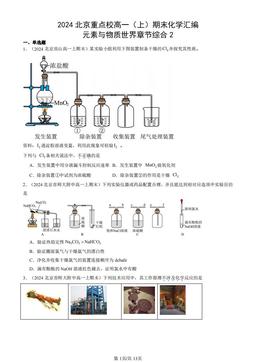 2024北京重点校高一（上）期末化学汇编：元素与物质世界章节综合2-答案