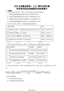 2023北京重点校高一（上）期中化学汇编：用化学沉淀法去除粗盐中的杂质离子-答案