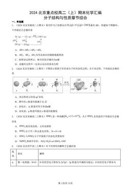 2024北京重点校高二（上）期末化学汇编：分子结构与性质章节综合-答案
