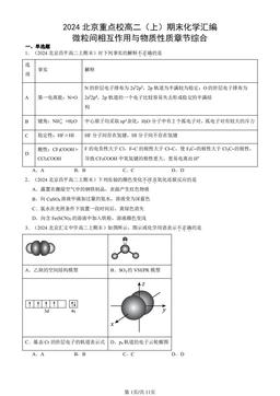 2024北京重点校高二（上）期末化学汇编：微粒间相互作用与物质性质章节综合-答案