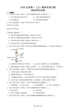 2025北京高一（上）期末化学汇编：钠及其化合物-答案