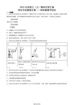 2023北京高三（上）期末化学汇编：海水中的重要元素——钠和氯章节综合-答案