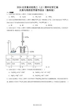 2024北京重点校高二（上）期中化学汇编：元素与物质世界章节综合（鲁科版）-答案