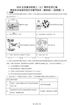 2024北京重点校高二（上）期中化学汇编：物质在水溶液中的行为章节综合（鲁科版）（选择题）2-答案
