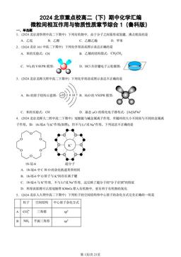 2024北京重点校高二（下）期中化学汇编：微粒间相互作用与物质性质章节综合1（鲁科版）-答案