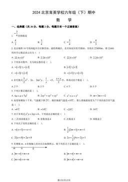 2024北京育英学校六年级（下）期中数学（教师版）-答案