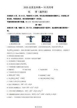 2025北京五中高一（上）期中化学（直升班）（教师版）-答案