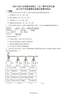 2022-2024北京重点校高二（上）期中化学汇编：化工生产中的重要非金属元素章节综合-答案