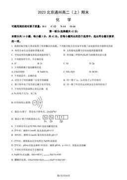 2023北京通州高二（上）期末化学（教师版）-答案