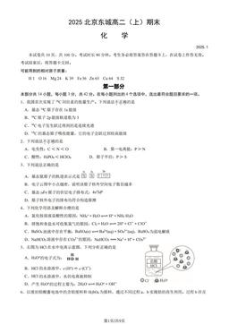 2025北京东城高二（上）期末化学-试题