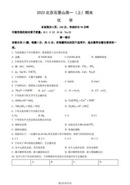 2023北京石景山高一（上）期末化学（教师版）-答案