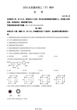 2025北京通州高二（下）期中化学（教师版）-答案