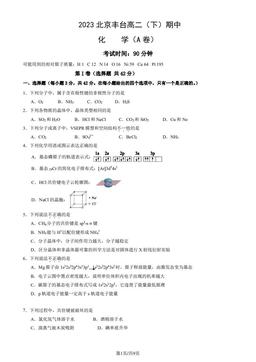 2023北京丰台高二（下）期中化学（A卷）（教师版）-答案