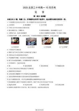 2025北京二十中高一10月月考化学（教师版）-答案