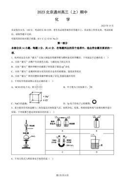 2023北京通州高三（上）期中化学（教师版）-答案