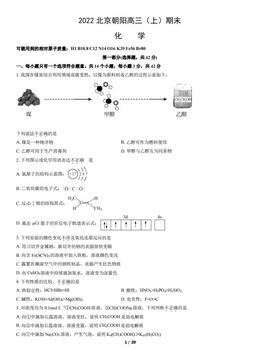 2022北京朝阳高三（上）期末化学（教师版）-答案