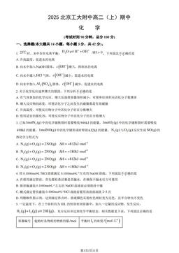 2025北京工大附中高二（上）期中化学（教师版）-答案