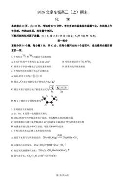 2026北京东城高三（上）期末化学（教师版）-答案