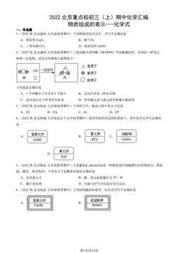 2022北京重点校初三（上）期中化学汇编：物质组成的表示---化学式-答案