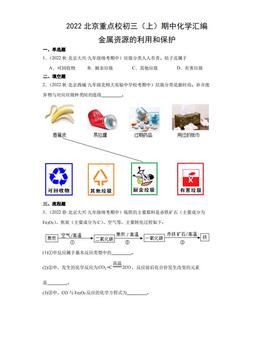 2022北京重点校初三（上）期中化学汇编：金属资源的利用和保护-答案