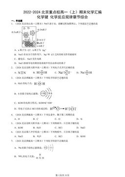 2022-2024北京重点校高一（上）期末化学汇编：化学键 化学反应规律章节综合-答案