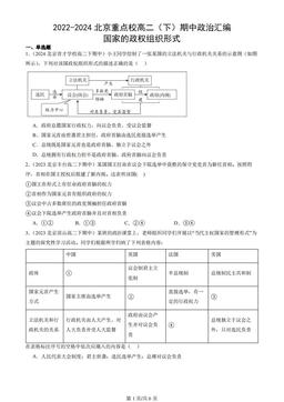 2022-2024北京重点校高二（下）期中政治汇编：国家的政权组织形式