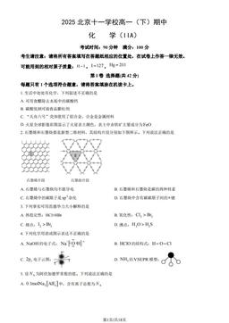 2025北京十一学校高一（下）期中化学（IIA）（教师版）-答案