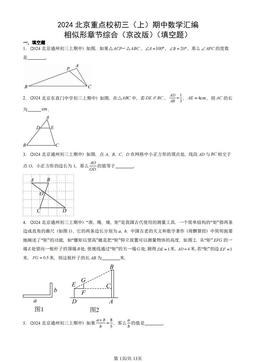 2024北京重点校初三（上）期中数学汇编：相似形章节综合（京改版）（填空题）-答案