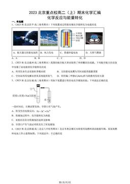 2023北京重点校高二（上）期末化学汇编：化学反应与能量转化-答案