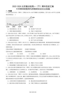 2022-2024北京重点校高一（下）期中历史汇编：十月革命的胜利与苏联的社会主义实践-答案