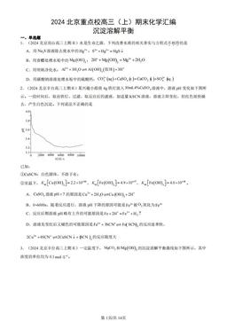2024北京重点校高三（上）期末化学汇编：沉淀溶解平衡-答案