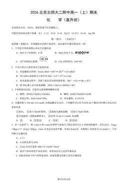 2026北京北师大二附中高一（上）期末化学（教师版）-答案
