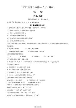 2023北京八中高一（上）期中化学（教师版）-答案