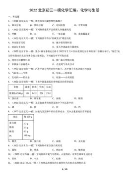 2022北京初三一模化学汇编：化学与生活-答案