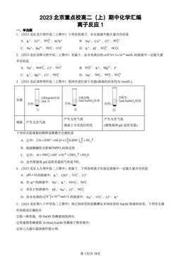 2023北京重点校高二（上）期中化学汇编：离子反应1-答案