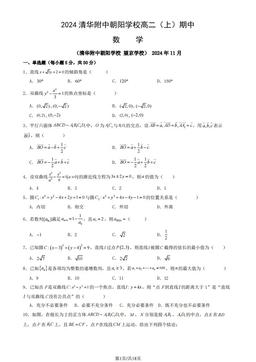 2024清华附中朝阳学校高二（上）期中数学（教师版）-答案
