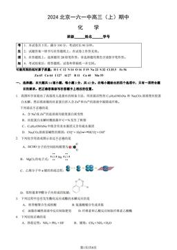 2024北京一六一中高三（上）期中化学-试题