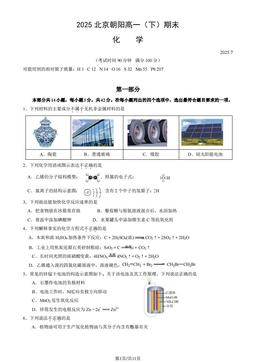 2025北京朝阳高一（下）期末化学（教师版）-答案