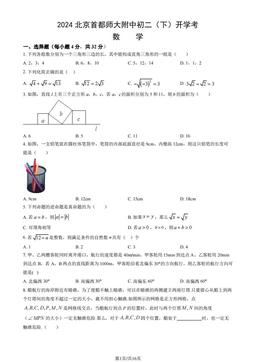 2024北京首都师大附中初二（下）开学考数学（教师版）-答案
