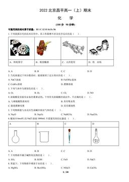 2022北京昌平高一（上）期末化学（教师版）-答案