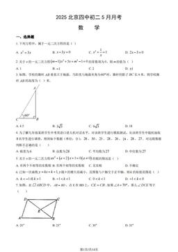2025北京四中初二5月月考数学（教师版）-答案