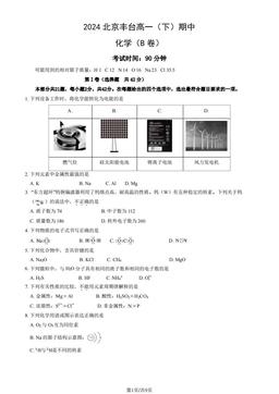 2024北京丰台高一（下）期中化学（B卷）（教师版）-答案
