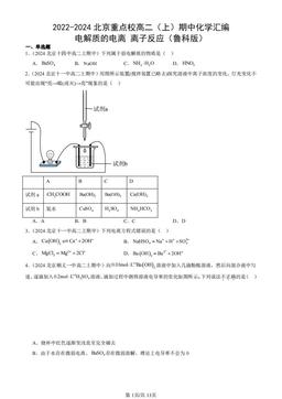 2022-2024北京重点校高二（上）期中化学汇编：电解质的电离 离子反应（鲁科版）-答案