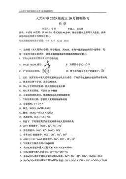 2024北京人大附中高三10月月考化学（教师版）-答案