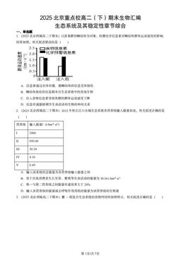 2025北京重点校高二（下）期末生物汇编：生态系统及其稳定性章节综合-答案