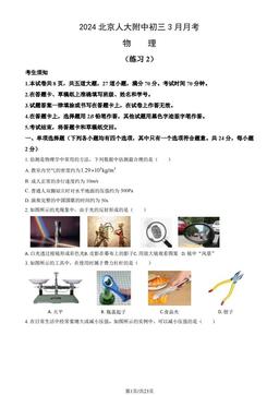 2024北京人大附中初三3月月考物理（教师版）-答案