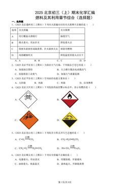 2025北京初三（上）期末化学汇编：燃料及其利用章节综合（选择题） -答案