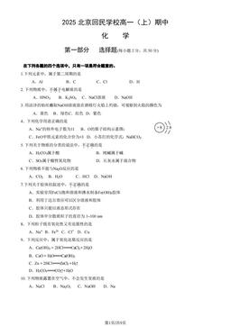 2025北京回民学校高一（上）期中化学（教师版）-答案