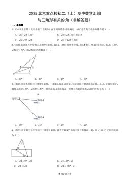 2025北京重点校初二（上）期中数学汇编：与三角形有关的角（非解答题）-答案