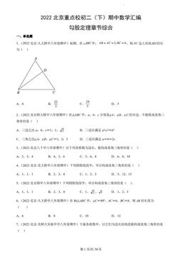 2022北京重点校初二（下）期中数学汇编：勾股定理章节综合-答案